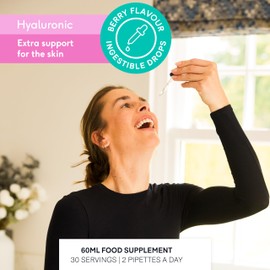 Beauty Dropz Hyaluronic Oral Skin Care Drops – Radiant Skin – Vitamin C – Plumping Support – Vitamin B5 / Vegan Liquid Supplement with Zinc & Glycerine – Berry Flavour – 60ml