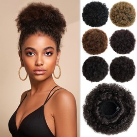 YAMEL Afro Puff Drawstring Ponytail Medium Bun Extensions Dark Brown New Synthetic Updo Hair Pieces for Black Women