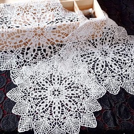 Pack of 6 White Lace Round Placemats Handmade Crochet Coasters Table Runner Handmade Lace Doilies Crochet Doilies Tablecloth for Cups, Vases, Kitchen, Dining Room, 25 cm #4