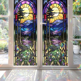 Twilight Stained Glass Window Film, Decorative Twilight Stained Glass Window Film, Twilight Stained Glass Window Film for Bathroom Door Heat Anti UV