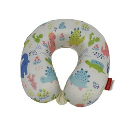 Bookishbunny Kids Size Memory Foam Neck Head Support Pillow, Traveling Airplane Bus Car Home, Various Colorful Patterns (DinosaurWhite)