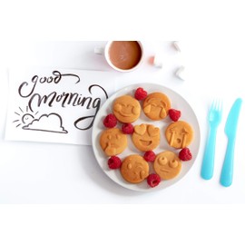 Mini Emoticon Smiley Faces Waffle Maker - Create 7 Cool Unique Waffles or Pancakes with Electric Non Stick Waffler Iron - Featuring a Kiss Face, Heart Eyes, Smile & More, Fun Breakfast Gift for Kids