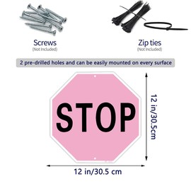 Pink STOP Sign, Aluminum, 12x12 Inch UV Printed, Perfect for Indoor/Outdoor Walls, Garages, Studios, Teen Rooms Decor