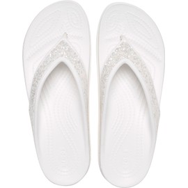Crocs Women's Sloane Embellished Wedge Flip Flops, White Glitter, 4