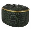 Ebros Gift Faux Crocodile Pattern Textured Green Print Gold Oval