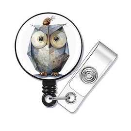 Cartoon owl Badge Reel,Retractable Name Card Badge Holder with Alligator Clip, Medical MD RN Nurse Badge ID,Office Employee Name Badge, Badge Holder, Black