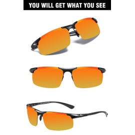 Duco Men's Sports Carbon Fiber Temple Polarized Sunglasses 100% UV Protection Sunglasses for Men (Black Frame Revo Red Lens)