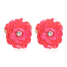 RIAH FASHION Lightweight Floral Petal Drop Earrings - Multi Petal Leaf Metallic Wired Hoop, Sparkly Rhinestone Studs, Pressed Flower Dangles (Sequin Flower Rhinestone - Pink)