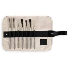 Pan Art Short Brush Set with Roll-Up Pouch - All-Purpose Synthetic Brushes - Versatile Art Supplies, Beige