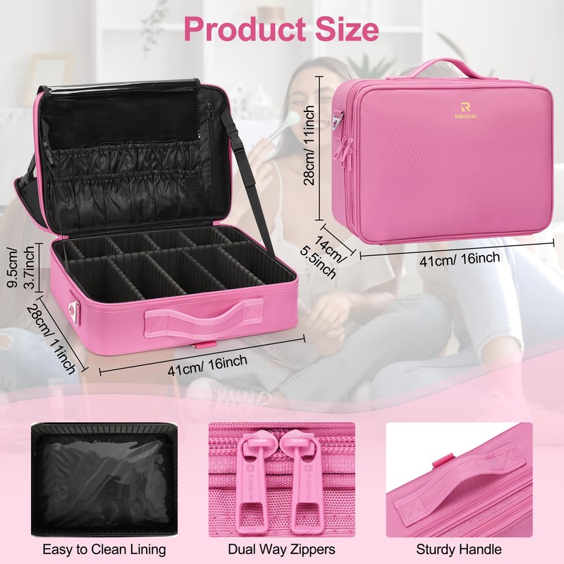 Relavel Makeup Case Large Makeup Bag Professional Train Case Travel