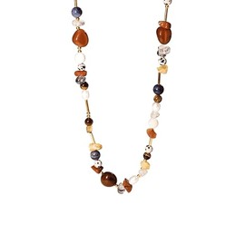 Purelei® Hawaiian Sunset Necklace - Red Agate, Citrine, Jasper & Freshwater Pearls - 18K Gold Plated Stainless Steel - Women's Necklace 40-45cm - Colourful Sunset Statement, Stainless Steel, Abalone