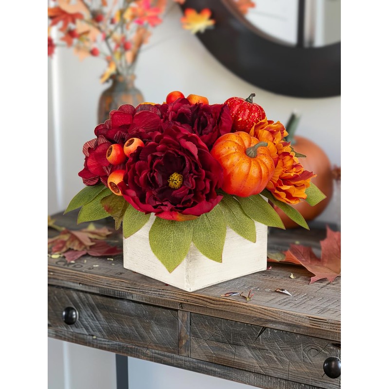 DILATATA Fall Decor Autumn Harvest Pumpkins Centerpiece - Artificial Peony