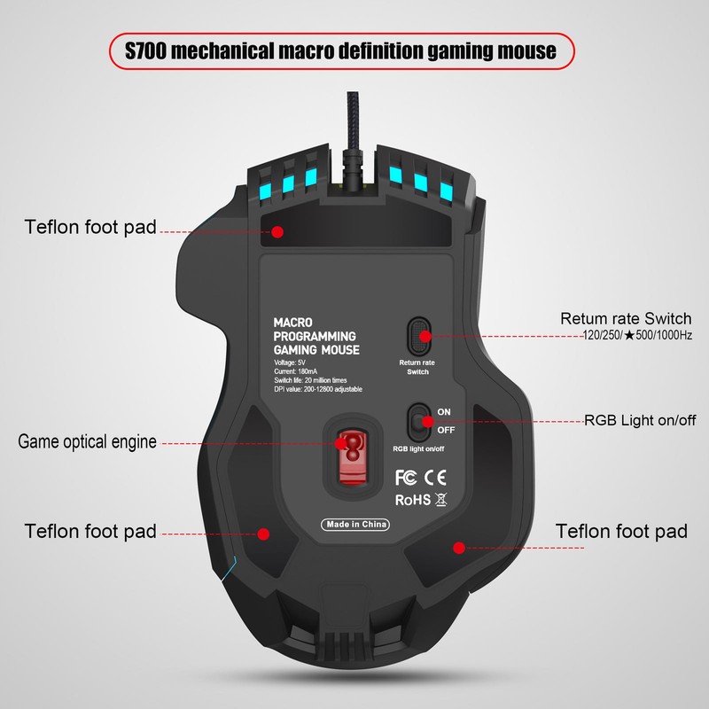 RGB Gaming Mouse 12800 DPI Gaming Mouse Optical Wired with