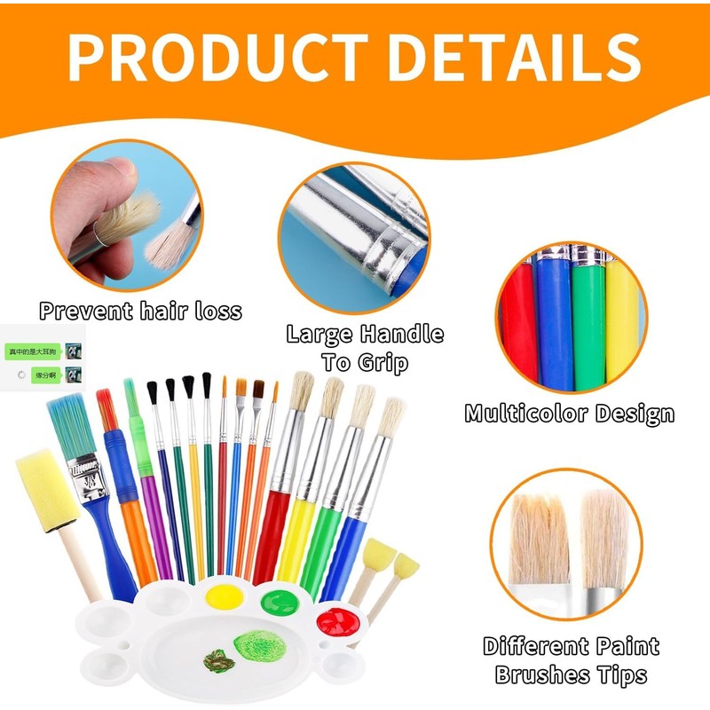 26-Piece Colorful Kids Paint Brush Set with Palette for Creative