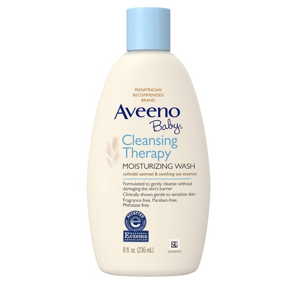 Aveeno Baby Cleansing Therapy Moisturizing Wash with Soothing Natural Colloidal Oatmeal for Sensitive Skin. Hypoallergenic, Paraben- & Phthalate-Free, 8 fl. oz