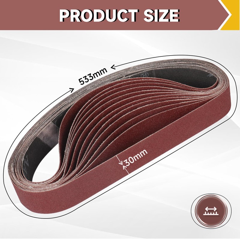 STEBRUAM 12PCS Sanding Belt 30 x 533 mm 100 Grit