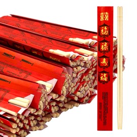 52USA Disposable Bamboo Chopsticks (200 Sets), Wooden Japanese Chopsticks Bulk, 9'' Long Chopsticks Disposable, Individually Wrapped Chinese Chopsticks