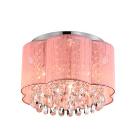 LaLuLa Pink Crystal Chandelier Ceiling Light - 3-Light Flush Mount with Handmade Flower Lampshade, Small Modern Chandelier for Girls' Bedroom, Nursery, Closet, or Kids Room Lighting Fixture