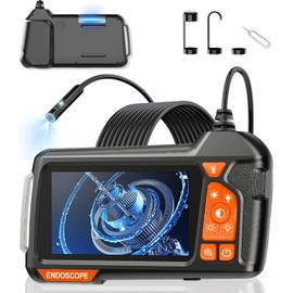 Cámara Endoscópica de 8mm 1080P HD, Endoscopio Industrial IPS 4.3", Boroscopio Con Luz 8 Luce LED Doble Lente, 10M Cable Semirrígido, IP67 Impermeable, Gancho Imán Espejo Lateral Auto Industria