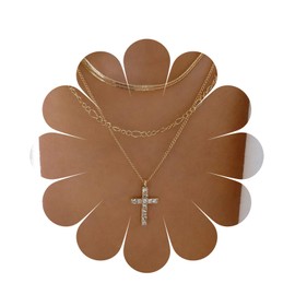 Andelaisi Boho Layered Crystal Cross Choker Necklace Vintage CZ Cross Pendant Necklace Gold Cross Snake Chain Necklace Multilayered Cross Statement Necklace Jewelry for Women