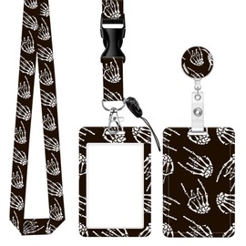 Badge Reels Retractable with Carabiner Reel Clip, ID Name Tag Work Badge Holder Belt Ferrule, Identity ID Badge Holder Cover Case for Office Work Nurse Teacher Student Gifts (Cool Skull Hands)