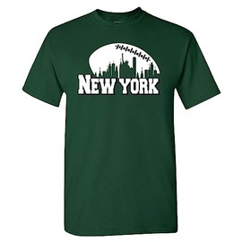 New York Football Skyline Men's Fan T-Shirt (Forest Green Shirt, M)