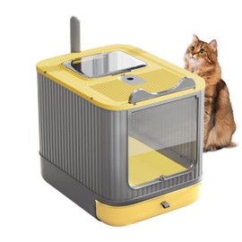LCZLBRRD Upgraded Fully Enclosed Cat Litter Box with Lid, Covered Cat Box Enclosure, Anti-Splashing Easy to Clean Kitty Litter Boxes with Drawer, 3 Modes can Use from Kitten to Adult(Yellow&Grey)