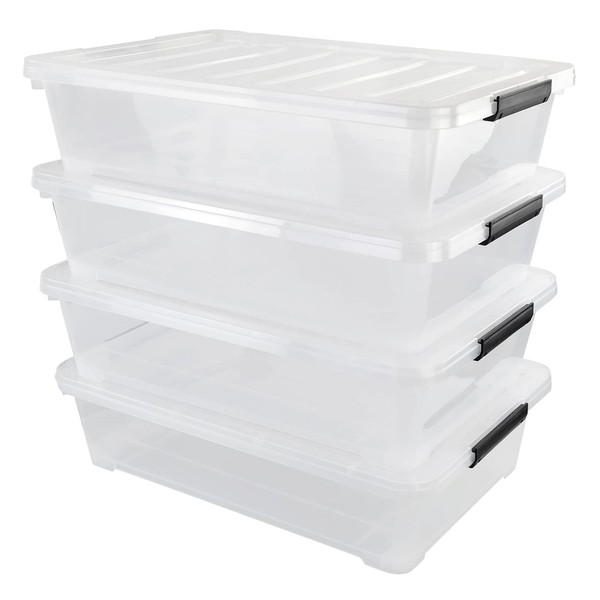 Saedy 4 Pack 40L Plastic Underbed Storage Container Box with