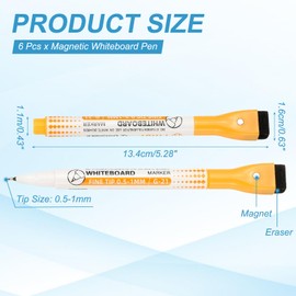 PATIKIL Magnetic Dry Erase Pen Fine Tip Dry Erase Coffee Dry Erase Marker Dry Erase Calendar Supplies with Eraser for Classroom Office 6 Pack 0.5-1mm Tip