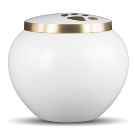 Best Friend Services Pet Urn - Memorial Cremation Pet Urns for Dog and Cat Ashes, Hand Carved Mia Series Urn for Pets up to 70lbs (Large, Cloud White, Double Brass Paws)