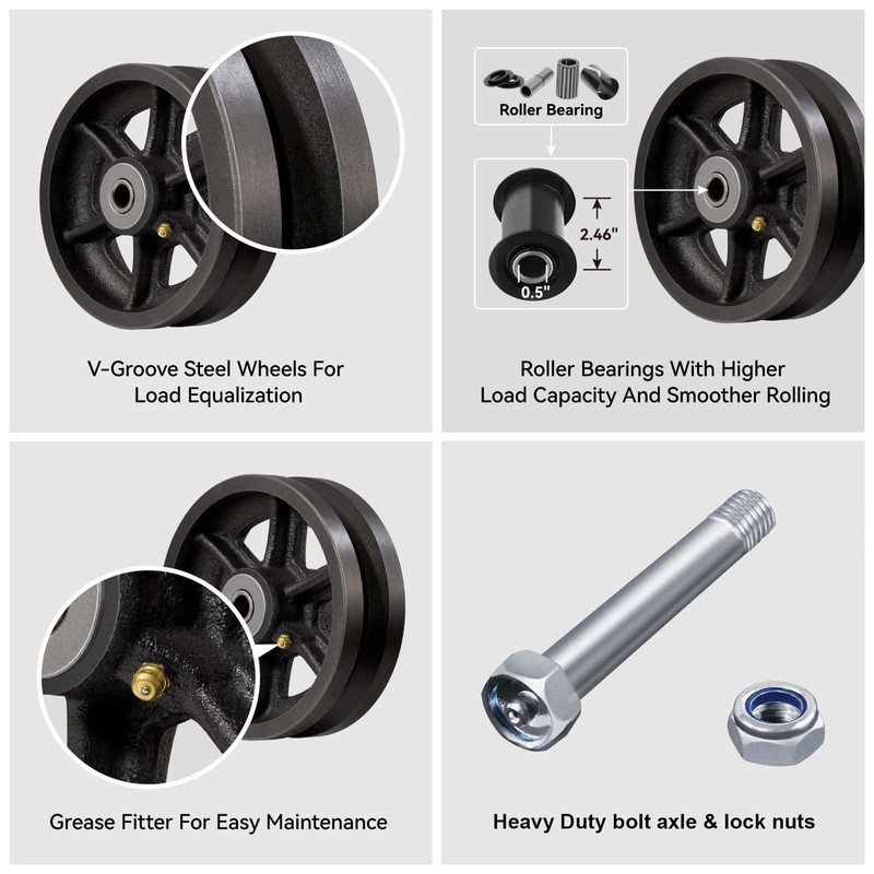 LONGRUNFORU 4" X 2" Sliding Gate Rollers, Cast Iron V