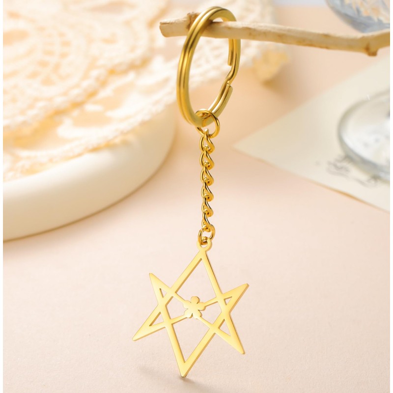 EUEAVAN Unicursal Hexagram Symbol Keyring 6-Pointed Star Key Ring Occult