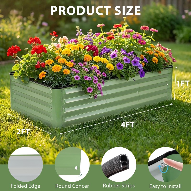 IGOHEALS 2 Pack 4x2x1 Ft Galvanized Raised Garden Bed, Green