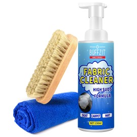 BUFFZUT Multifunctional Car Interior Foam Cleaner – Clean Leather Seats, Fabric Carpet & Plastic – Deep Detailing Kit with Brush & Microfiber Towel - 5oz / 150ml