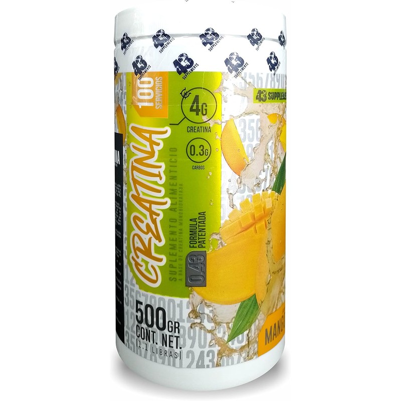 Creatina Monohidratada 43 SUPPLEMENTS 500 Gramos para 100 Porciones Sabor