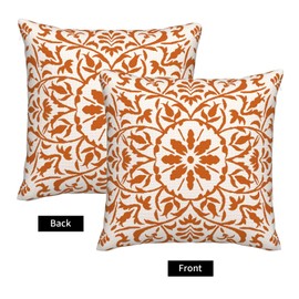GAAFOSIPH Orange Set of 2 Cushion Covers 45 x 45 cm Bohe Flower Modern Double Sided Printed Square Linen 18 x 18 inches Cushions Cases Home Garden Decorations Pillow Cover for Sofa Bed Outdoor