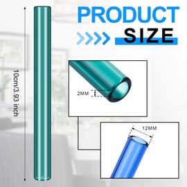 FoldTier 6 Pcs Borosilicate Glass Tube 12mm OD 2mm Thick Glass Blowing Tubes with Cleaning Brush (Grey, Blue, Dark Green, Yellow, Clear,4 Inch)