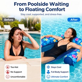 Inflatable Floating Recliner for Pool Relaxation – Foldable Mesh Water Hammock with Backrest for Beach & Lake