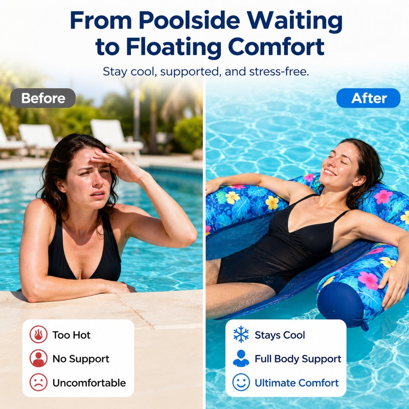 Inflatable Floating Recliner for Pool Relaxation – Foldable Mesh Water