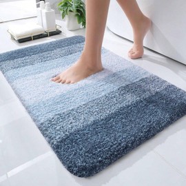 Ofrdncy Luxury Bath Rug Mat, 24x16(60 * 40cm), Extra Soft and Absorbent Microfiber Bathroom Mat, Non-Slip Plush Shaggy Bath Carpet, Machine Wash Dry(Blue)