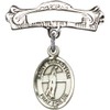 Sterling Silver Baby Badge with St. Sebastian/Volleyball Charm and Arched