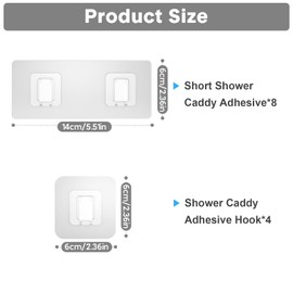 FEPTUASE Shower Caddy Adhesive Replacement Flat, Transparent Strong Adhesive Hooks, No Drilling, Waterproof, for Shower Caddy, Bathroom Storage Shelves and Kitchen Racks (Double*8pcs + Single*4pcs)