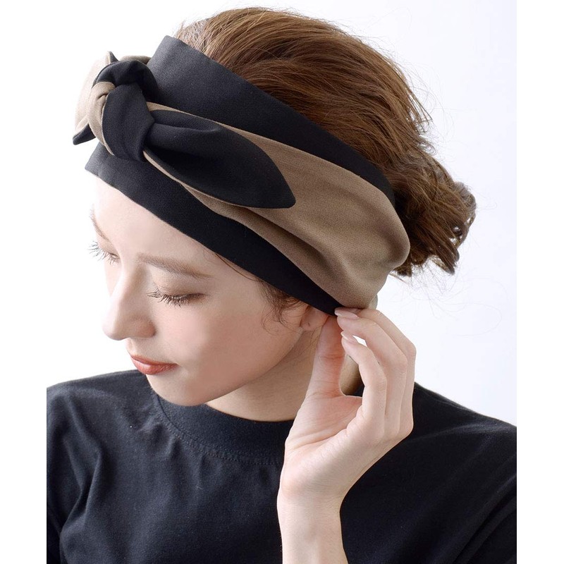 VINGTAINE HB-104-KHABK- Bi-Color Hair Band, Turban, Two Tone Reversible, Solid,