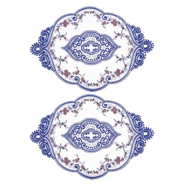 uxcell 2Pack Retro Lace Placemat 12x17-in Oval Embroidered Table Place Mats French Crochet Doilies Coasters Cup Mat for Home Wedding, Dark Blue
