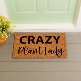 Evergreen Flag Funny Welcome Mat Coir Doormat | 28" x 16" Front Door Mat Outdoor Entrance | No Slip Door Rugs Entryway Indoor | Crazy Plant Lady