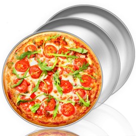 TeamFar Pizza Pan, 12 inch Stainless Steel Pizza Pan Set Round Pizza Oven Pans Tray for Baking Serving, Healthy & Heavy Duty, Dishwasher Safe & Easy Clean - Set of 3