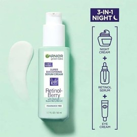 Garnier SERUM SUAVIZANTE SUPERALISANTE 3 EN 1 de Green Labs, crema, retinol y bayas, 1,7 fl oz