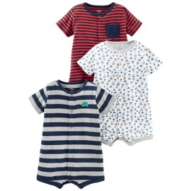 Simple Joys by Carter's Baby 3-Pack Snap-up Rompers, Grey Stripe/Red Mini Stripe/White Sailboats, 3-6 Months
