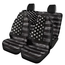TSVAGA 4Pcs Car Seat Cover Full Set for Most Cars SUVs, Black USA Flag Leather Seat Protector Anti Scratch, Universal Automotive Interior Decor Accessories