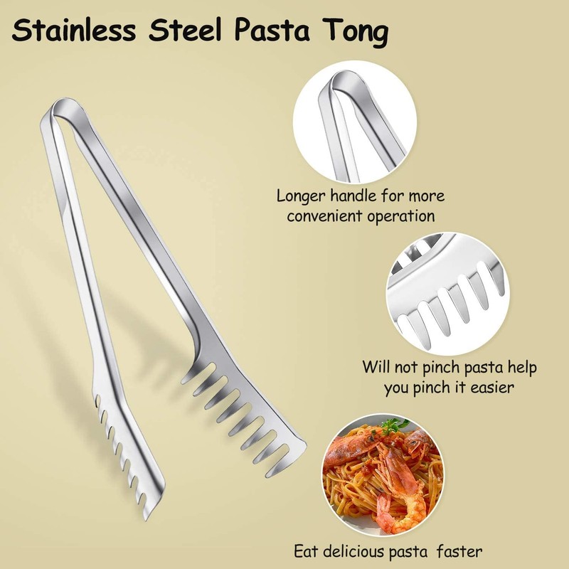HZIYOU 3Pcs Spaghetti Spoon and Pasta Tongs Stainless Steel Comb